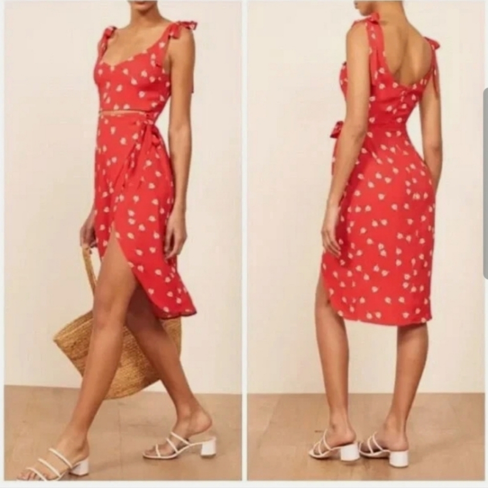 REFORMATION Jeanne Floral Print BELINDA Tie Shoulder Crepe Wrap Skirt Dress
